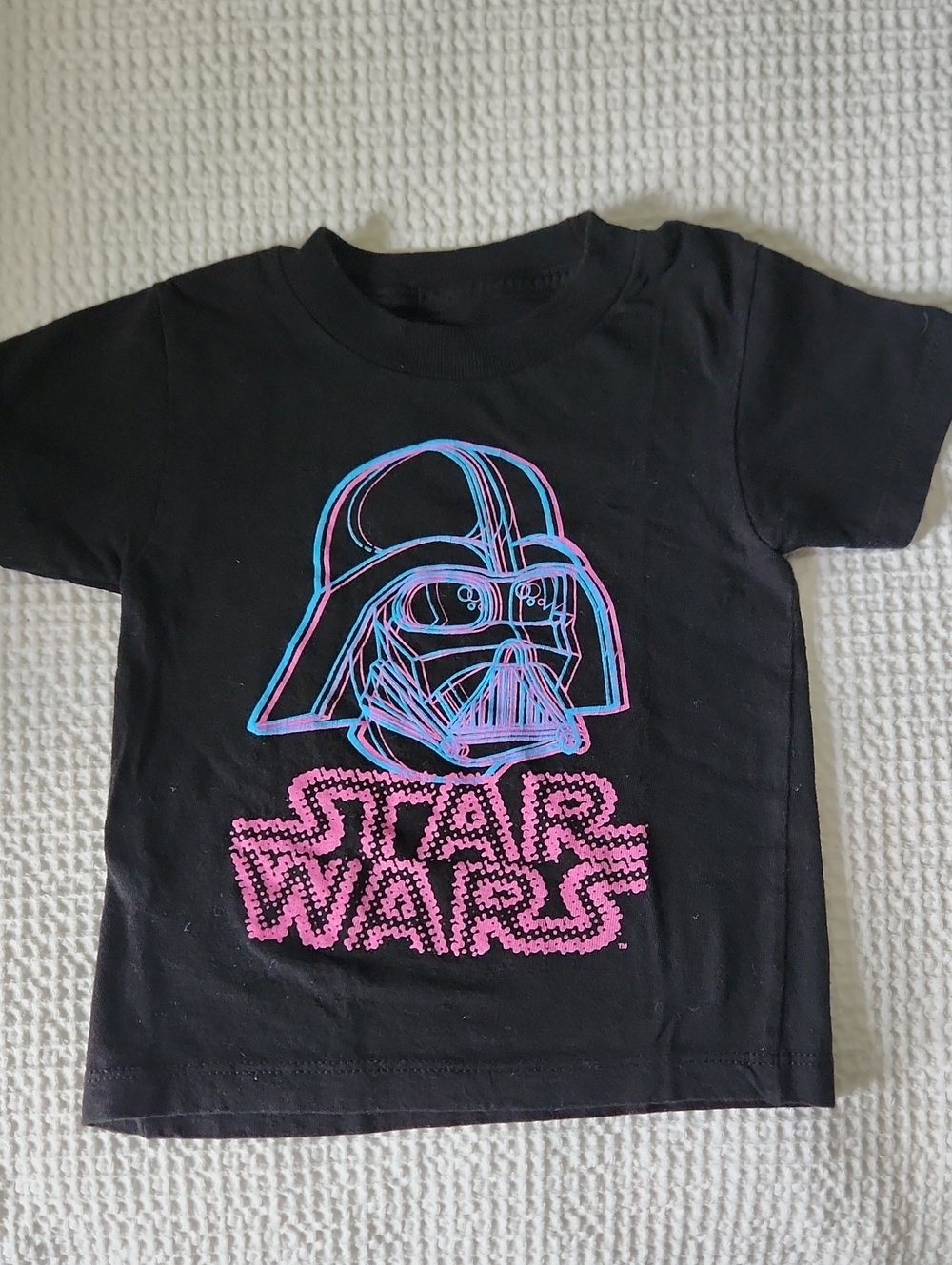Star Wars Black Tee with Neon Pink & Blue Darth Vader Graphic Kids Size 3T